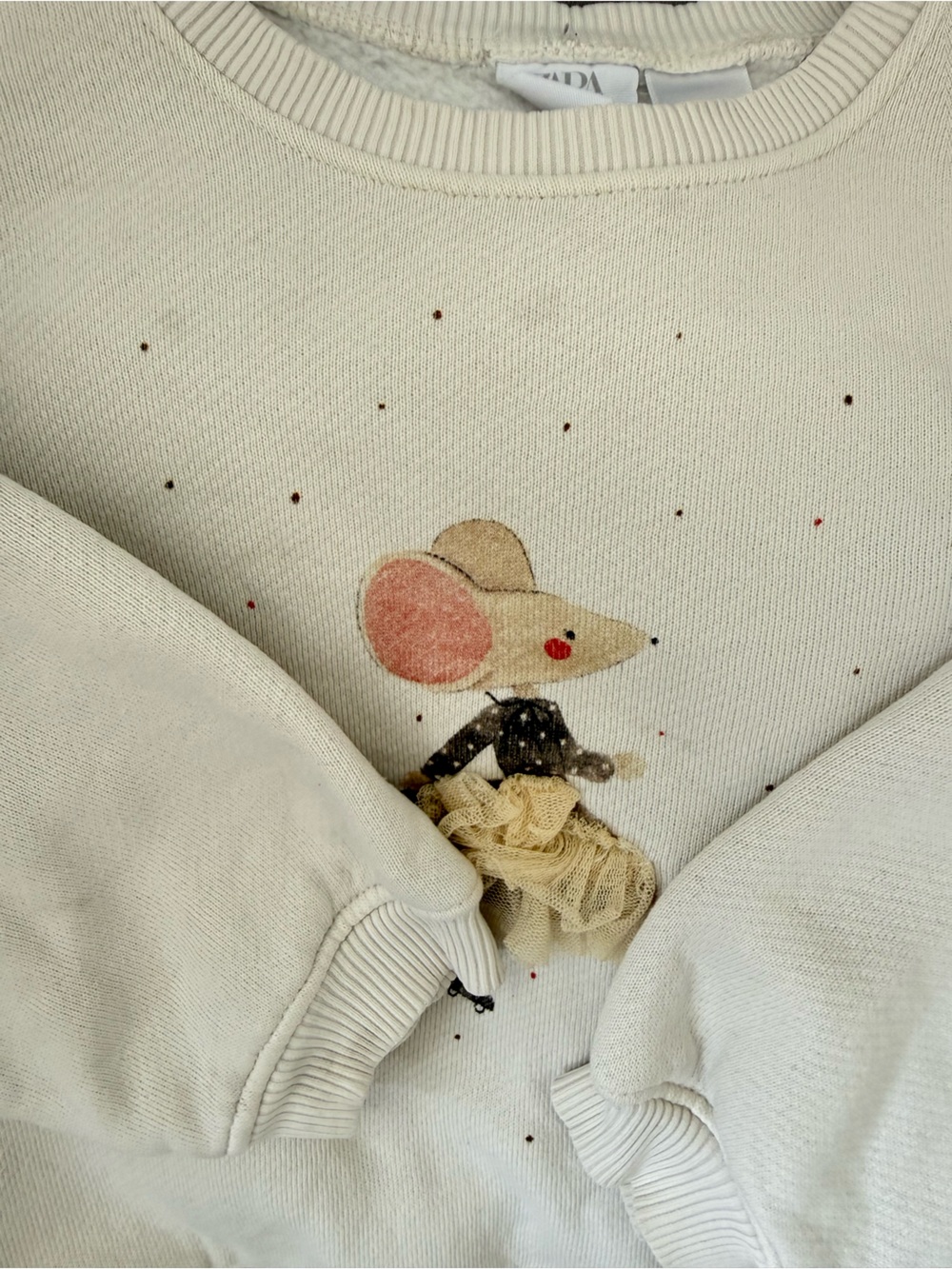 Zara Cream Kids Sweatshirt with Mouse Applique and Tulle Detail - Picture 4 of 6